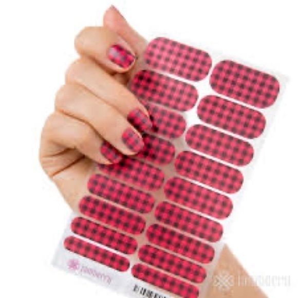 JAMBERRY Partial Sheet Red and Black Buffalo Plaid Nail Wraps - Friday Flannel - Picture 12 of 12